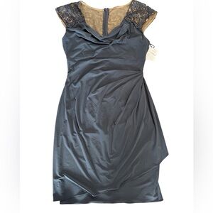 Alex Evenings Grey Cocktail Knee Length Cap Sleeve Dress Women's 8 NWT